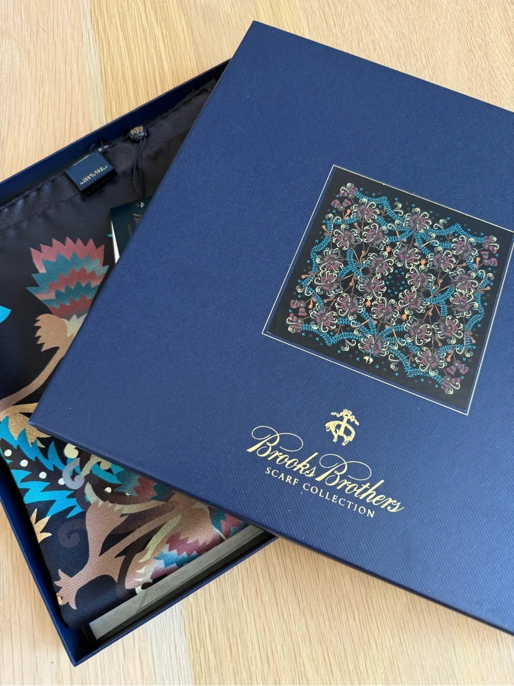 Vintage Brooks Brothers Floral Paisley Silk Scarf in Black, Teal, Brown